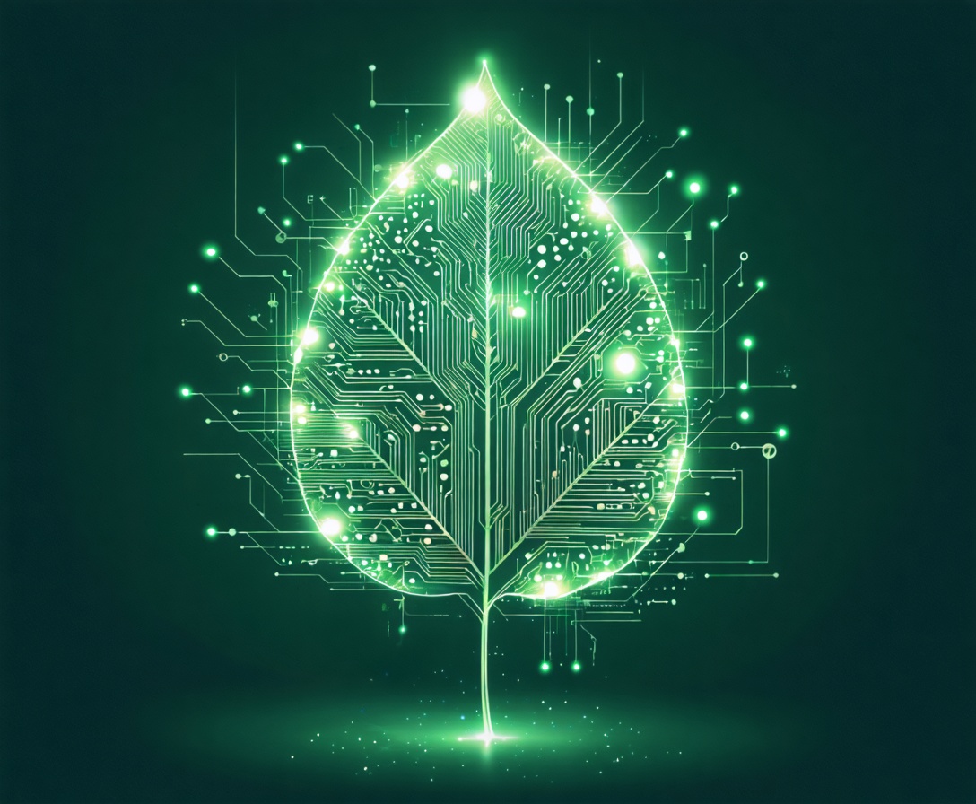 Abstrakte digitale Kunst einer KI als grünes Blatt