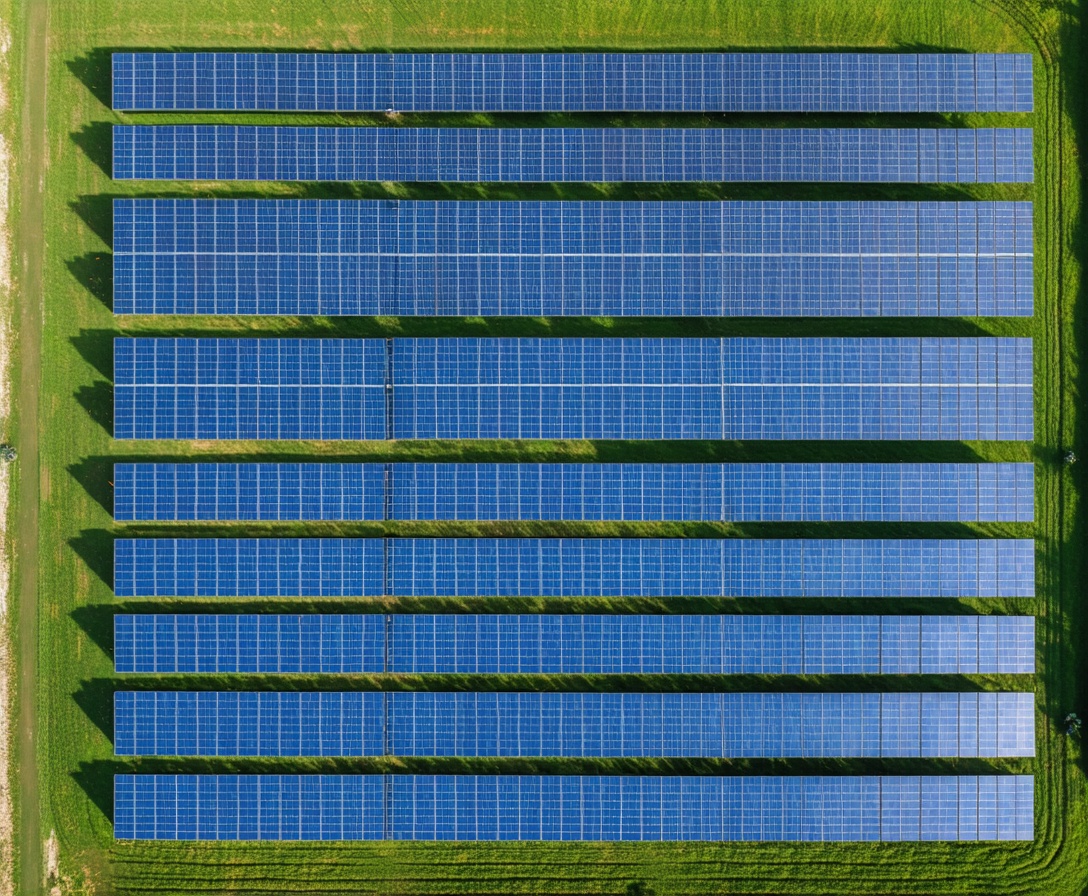 Luftaufnahme eines großen Solarparks in Deutschland